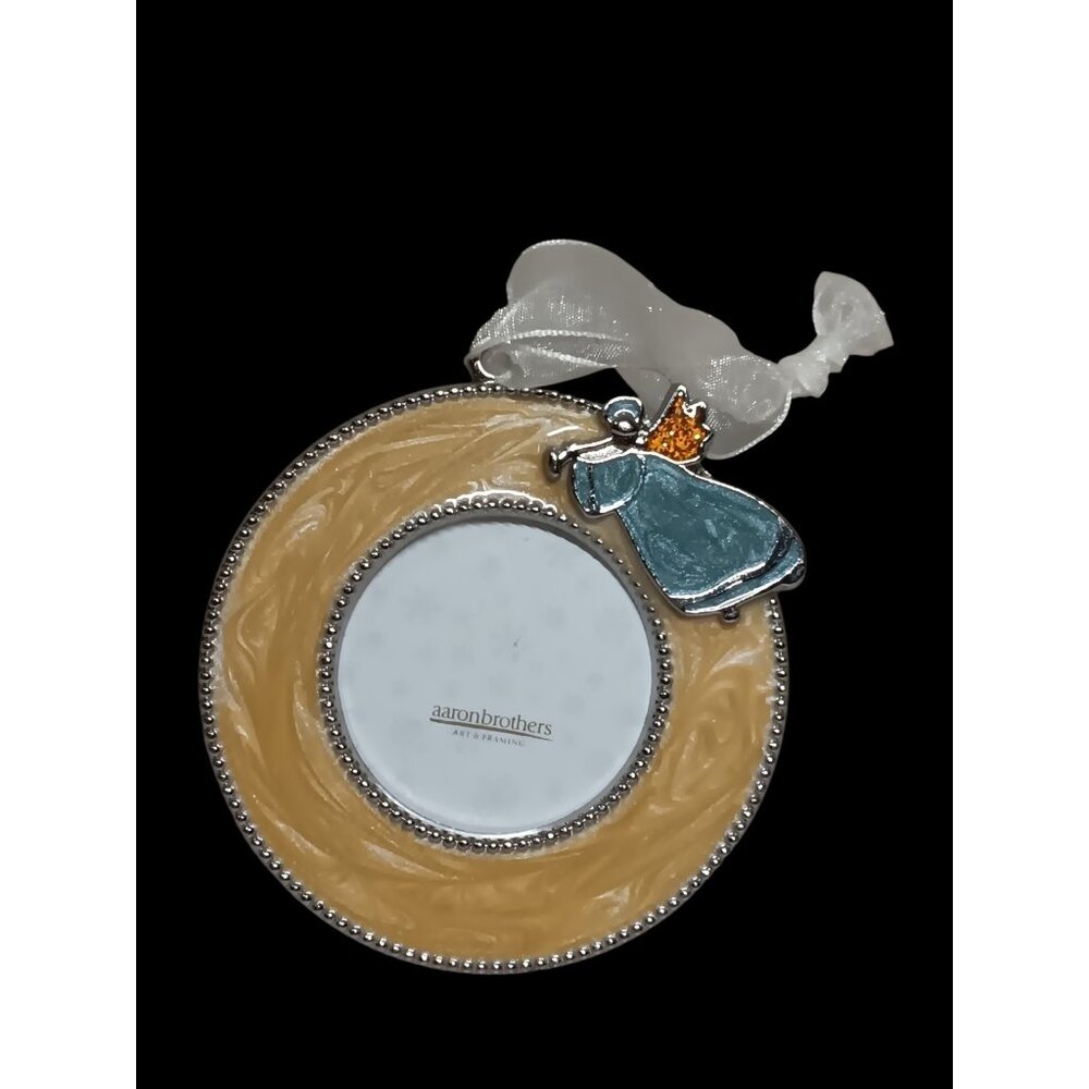 Aaron Brothers Swirl Enameled Mini Picture Frame Round with Angel for 2" photo